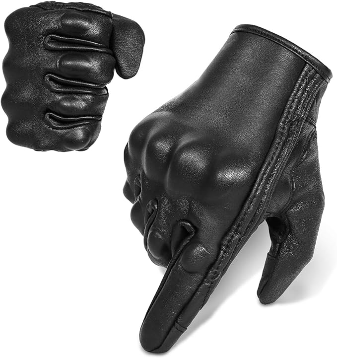 Full Finger Goat Skin Leather Touch Screen Motorcycle Gloves Men/Women S by KAIWENDE