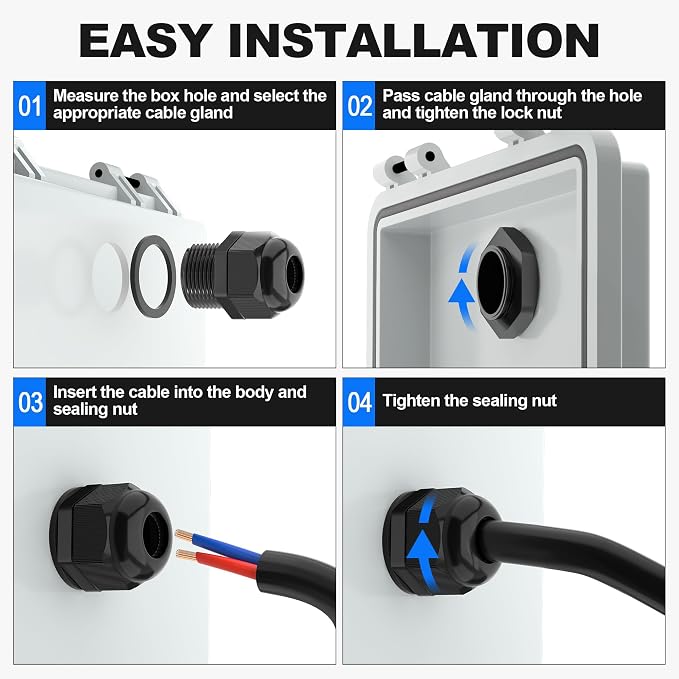 Joinfworld 72pcs Cable Glands Kit Waterproof Strain Relief Cord Connector Grip - Image 5