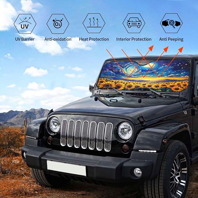 Vintage Sunflower Car Sun Shade Windshield Sunshade Foldable Front Window - Image 6