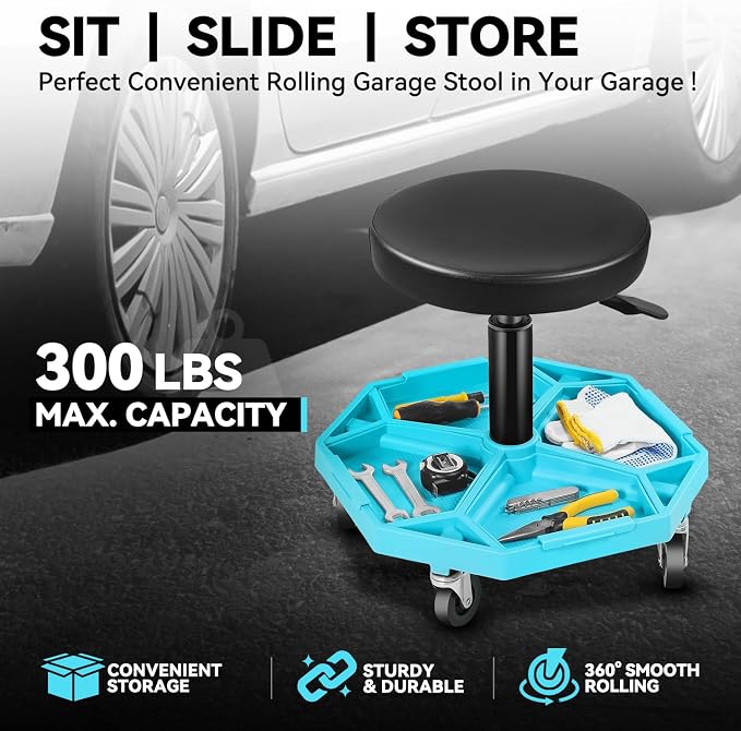 Auto Dynasty Mechanic Stool, Adjustable Rolling Pneumatic Creeper Garage Shop - Image 2