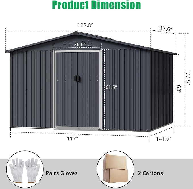 Outdoor Storage Shed 12 x 10 Ft, Outdoor Tool Metal Shed - Image 6