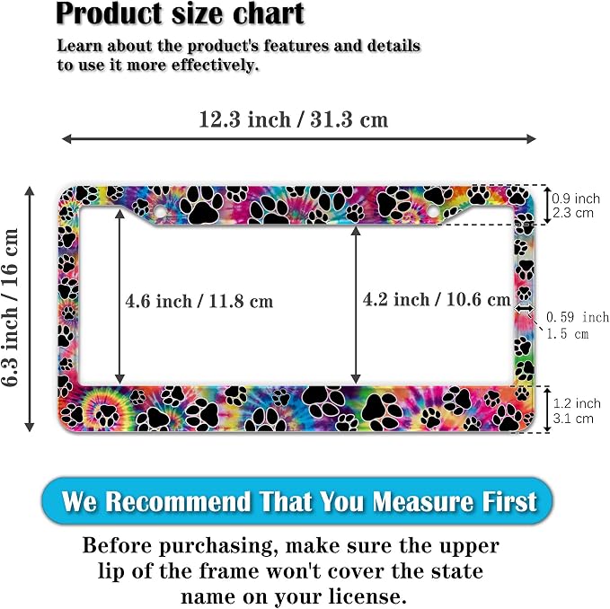 License Plate Cover for Men Multicolor License Plate Frames for Women Tie Dye - Image 2