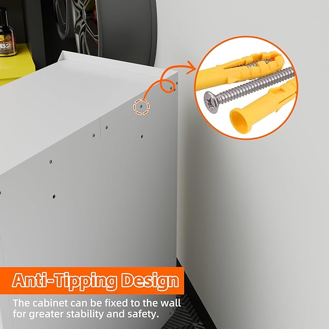 Garage Storage Cabinet with Wheels & Pegboard, 34.3" H Locking Metal Tool - Image 5