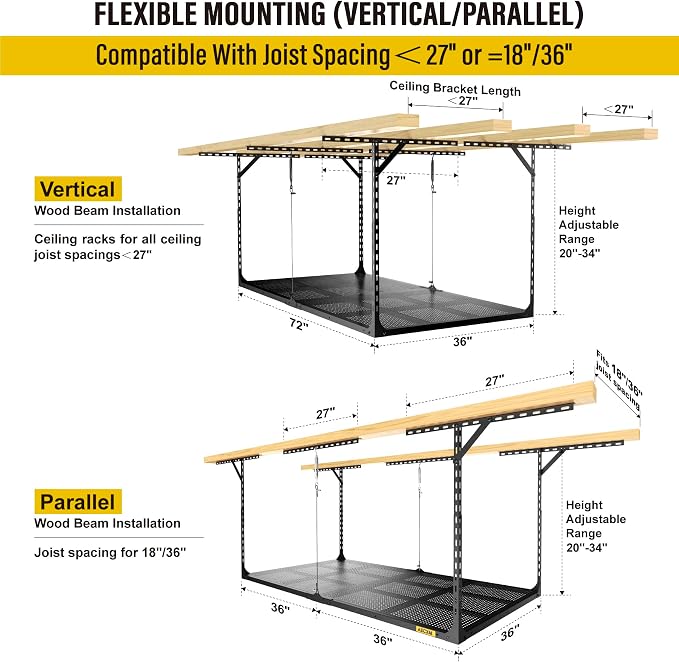 3x6ft Overhead Garage Storage, Adjustable Ceiling Mounted Storage Racks - Image 6