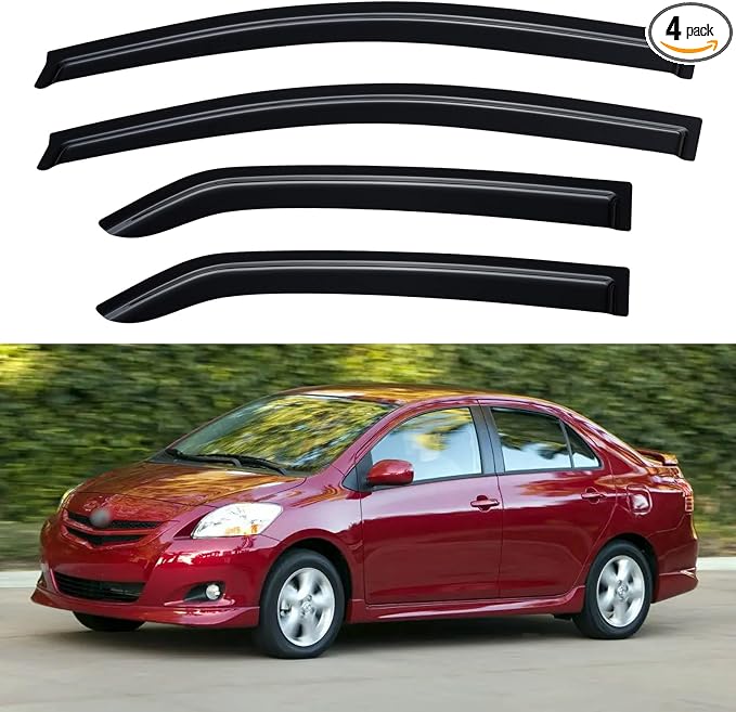 Window Visors Rain Guards for 2007-2013 Toyota Yaris Sedan, Out-Channel Window by YQAUTEC