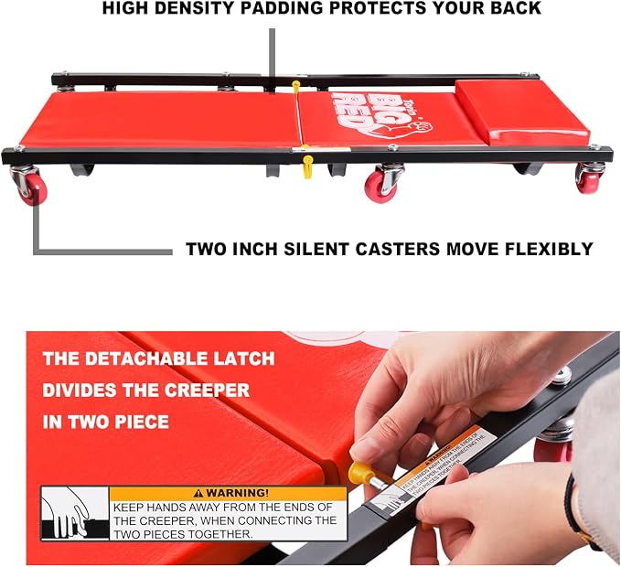 BIG RED 36" 2-Piece Padded Rolling Garage/Shop Creeper, Mechanic Cart - Image 5