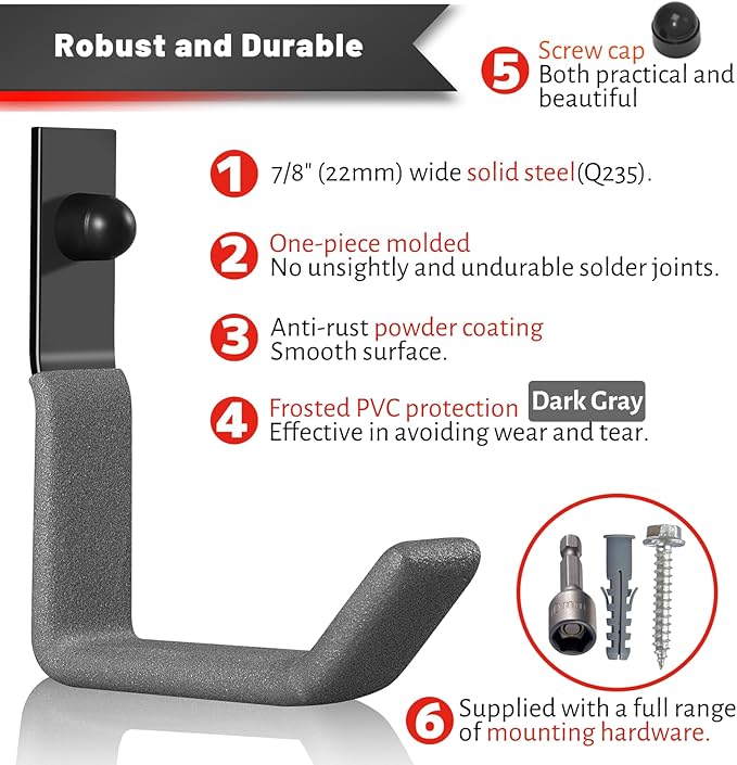 Garage Hooks for Hanging Heavy Duty, Ladder Hooks for Garage Wall Hanger - Image 4
