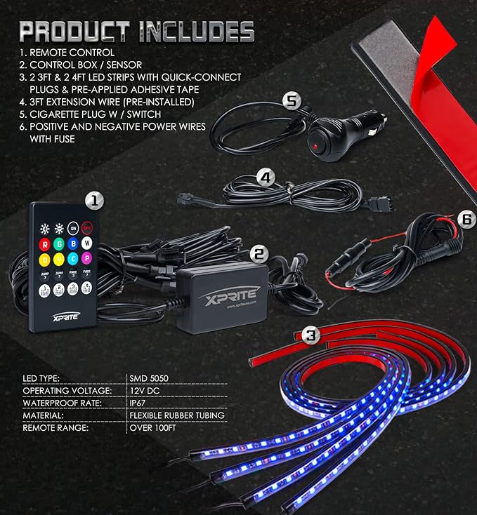 Xprite Car Underglow Neon Accent Strip Lights, Exterior Car Lights Underbody - Image 7