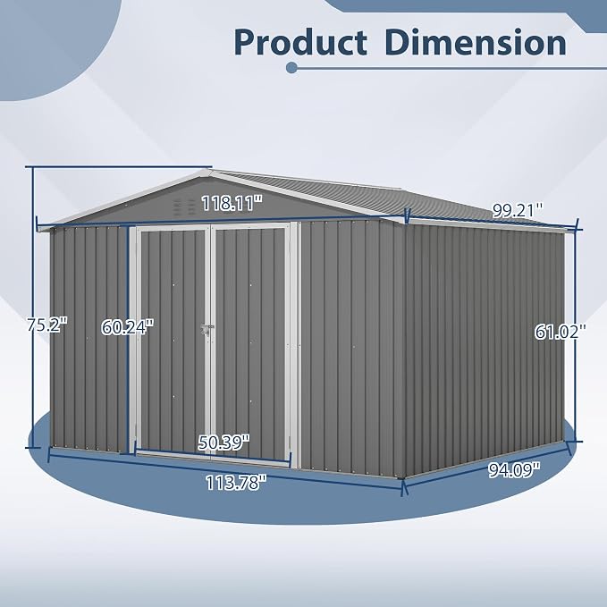 10×8 FT Metal Outdoor Storage Shed, Large Garden Sheds - Image 3