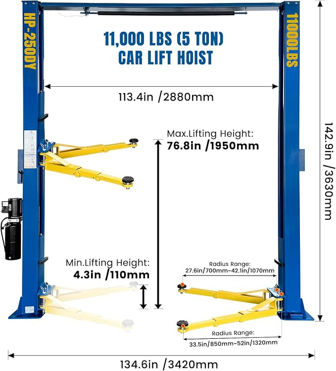 110V Two Post Car Lift 11, 000 LBS Single-Sided Unlocking Overhead Heavy Duty 2 - Image 2