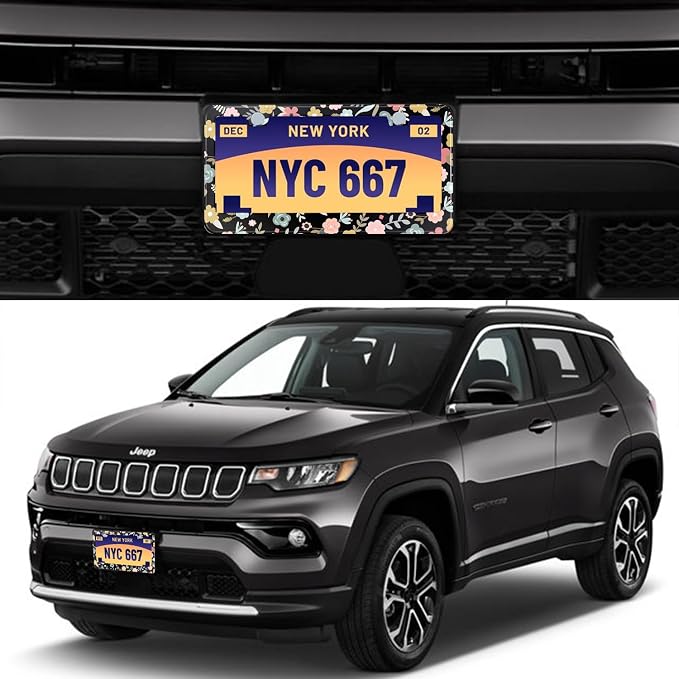 Black Cute Cartoon Floral License Plate Frame Colorful Flowers Stainless Steel - Image 2