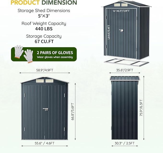 Breezz 5x3FT Vertical Outdoor Steel Storage Shed - Image 3