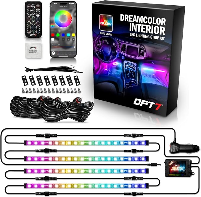 OPT7 Aura DreamColor RGB-IC LED Car Interior Light Strips, Color Chasing Light by OPT7