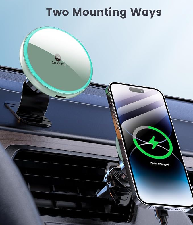 MOKPR for Magsafe Car Mount Charger-15W Wireless Car Charger-Magnetic Car Phone - Image 2