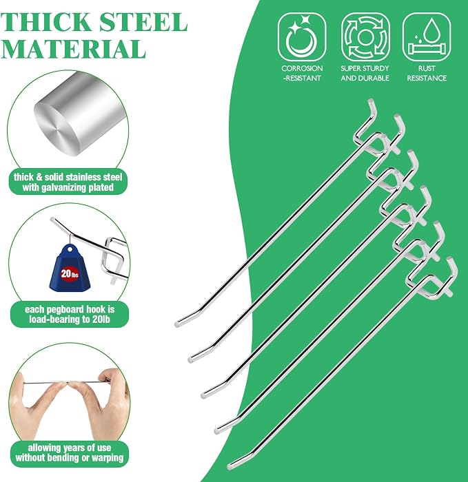 50Pcs 8"/20CM Pegboard Hooks Assortment Set, Metal Peg Board Hooks - Image 3