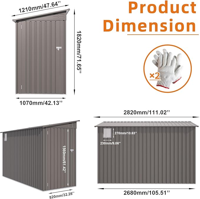 4x9 FT Outdoor Storage Shed, Lean to Metal Shed W/Window, All Weather - Image 3