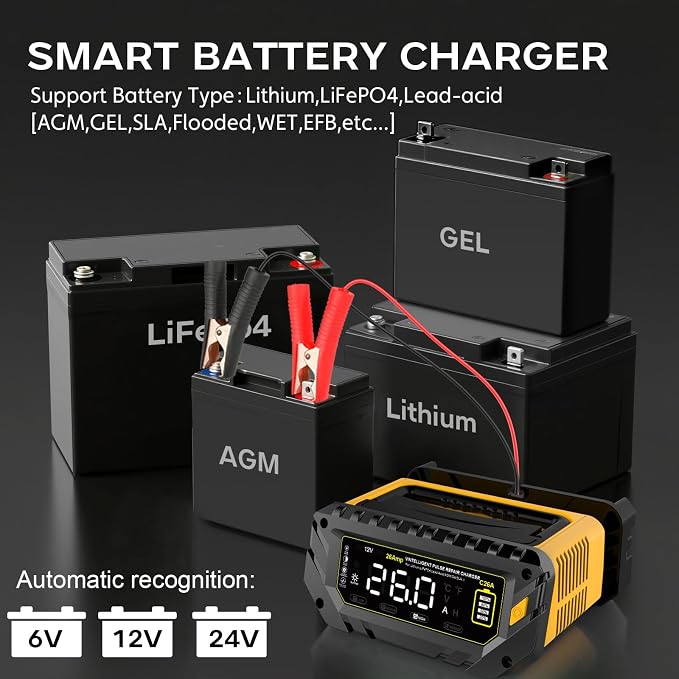 Battery Charger 0-26A 6V/12V/24V Lithium LiFePO4 Lead Acid, Fully Automatic Car - Image 5