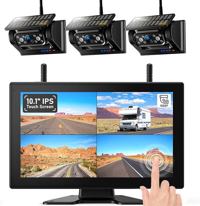 3 Magnetic Solar Wireless Backup Camera HD1080P Loop Recording 10.1 Inch by ZEROXCLUB