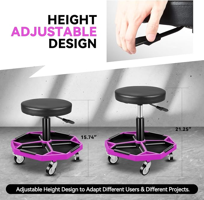 Auto Dynasty Mechanic Stool, Adjustable Rolling Pneumatic Creeper Garage Shop - Image 2
