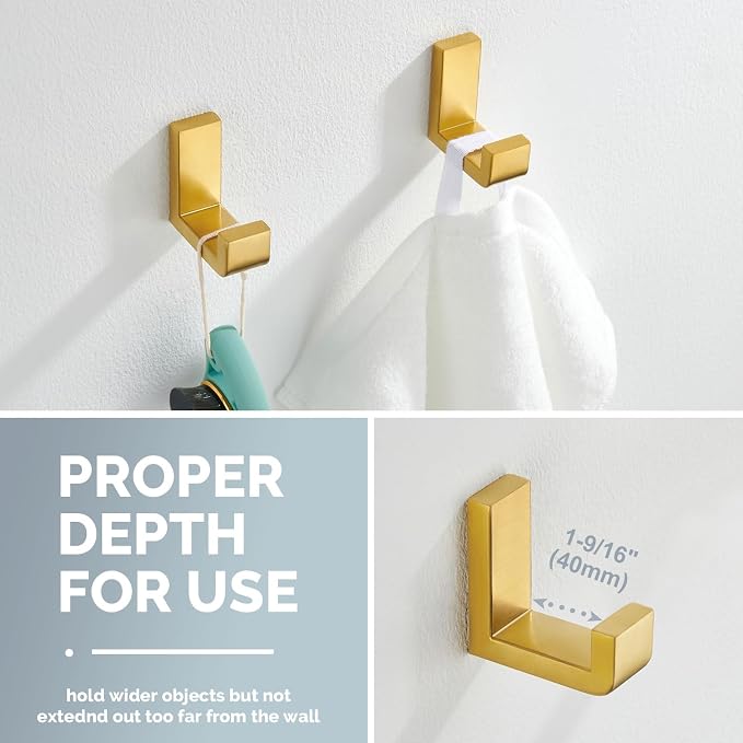 Angle Simple Towel Hook Brushed Gold 2 Pack, 304 Stainless Steel Robe Hook - Image 4