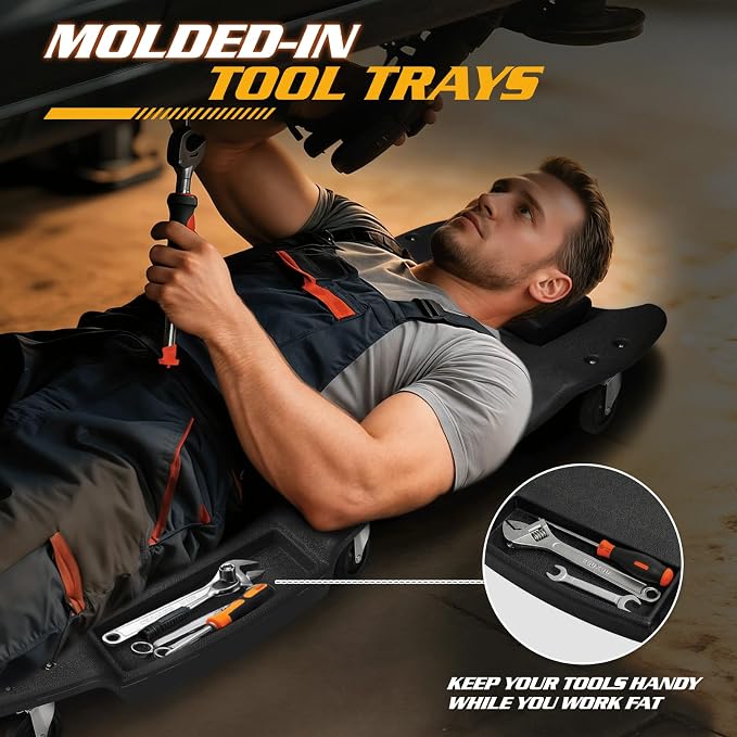 Magshion Mechanic Creeper with Padded Headrest and Dual Tool Tray, Rolling - Image 4