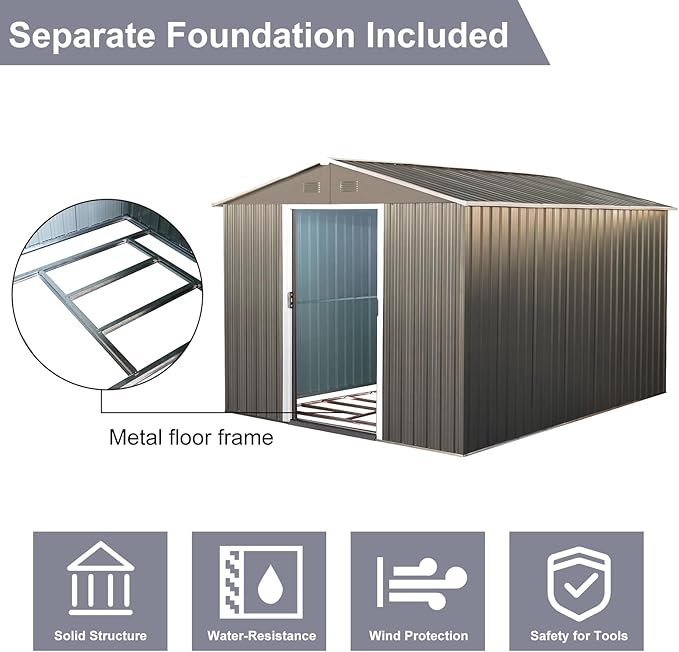 8x10 FT Outdoor Storage Shed, Metal Garden Shed - Image 4
