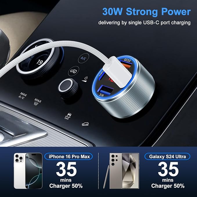 Car Phone Charger for iPhone 16 15, Besgoods USB C Car Charger Adapter 4 Ports - Image 3