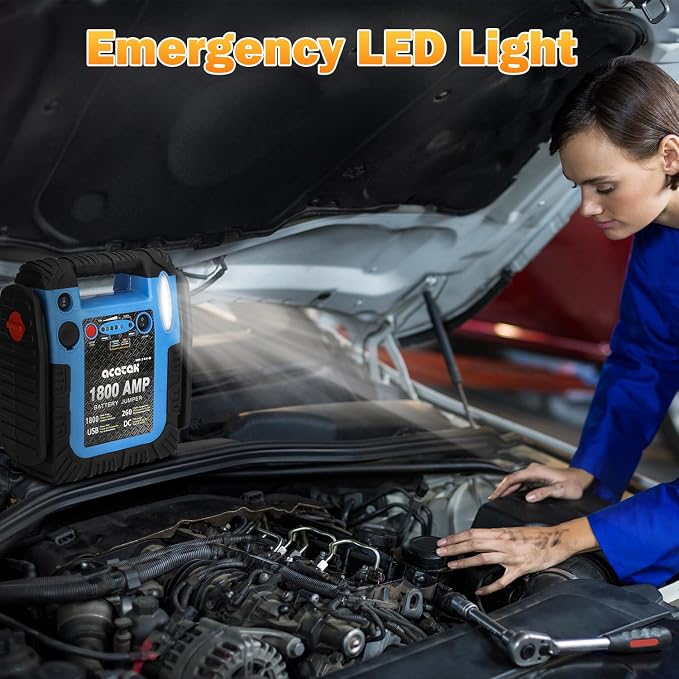 1800 Amp Jump Starter with Air Compressor, acetek Car Battery Jump Starter 260 - Image 5