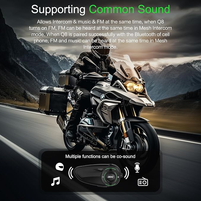 EJEAS Q8 2PC Motorcycle Bluetooth Headset, Upgraded Mesh 3.0 Intercom System - Image 8