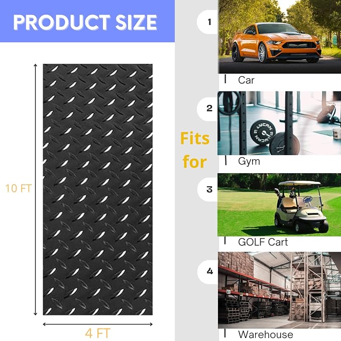 4X10 FT Garage Floor Mat， 2.5 Inch Thickened Diamond Plate Flooring Roll - Image 6