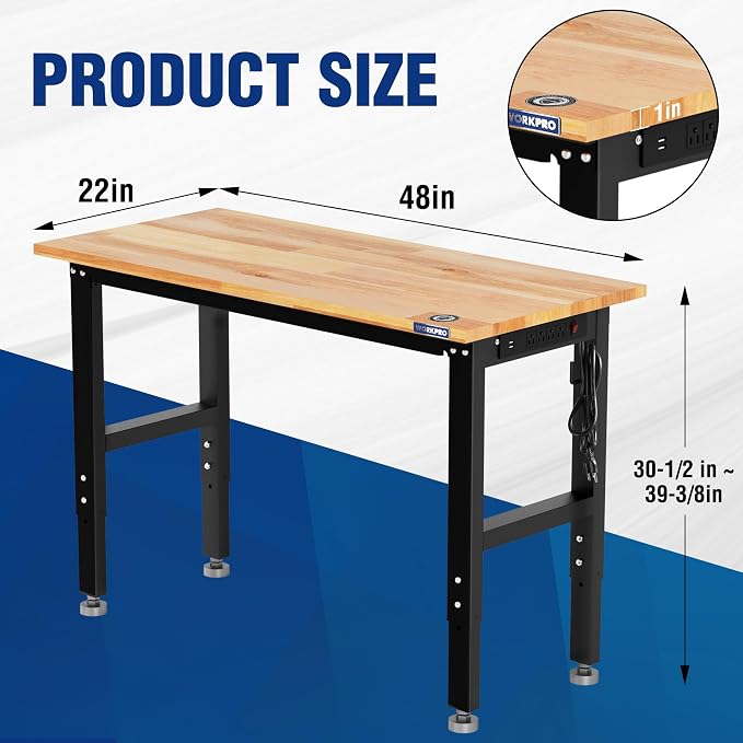 WORKPRO Adjustable Garage Workbench, Leveling Foot, 5 Heights, 1500 LBS Load - Image 5