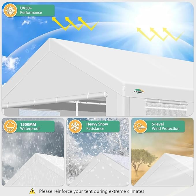 COBIZI Carport 12x20ft Heavy Duty Portable Garage, 2.0 Powder Coated Frame - Image 4