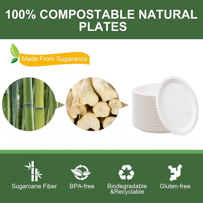 WELLIFE 100% Compostable Oval Paper Plates 12 Inch, Biodegradable Bagasse - Image 4
