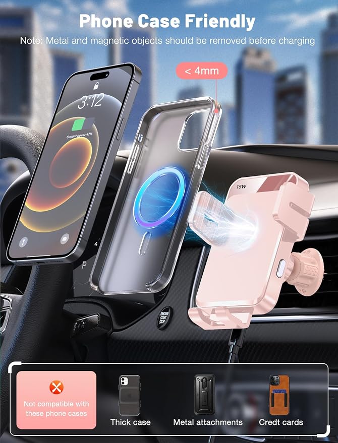 MOKPR Wireless Car Charger, Auto-Clamping Car Mount 15W/10W/7.5W Fast Charging - Image 4