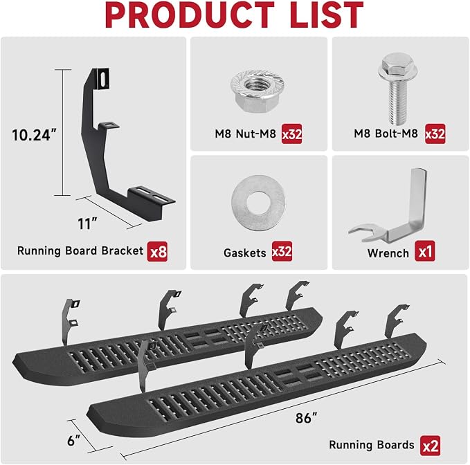 6'' Running Boards Side Steps Nerf Bars – Heavy-Duty Carbon Steel - Image 7