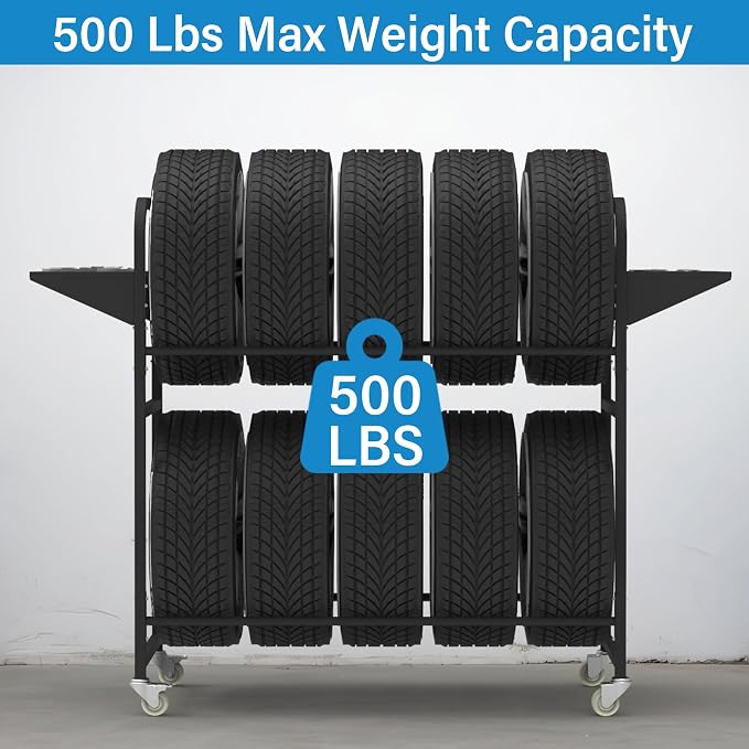 Tire Storage Rack 57" x 55.1" x 20" w/Anti-dust Cover, Adjustable Rolling Tire - Image 5