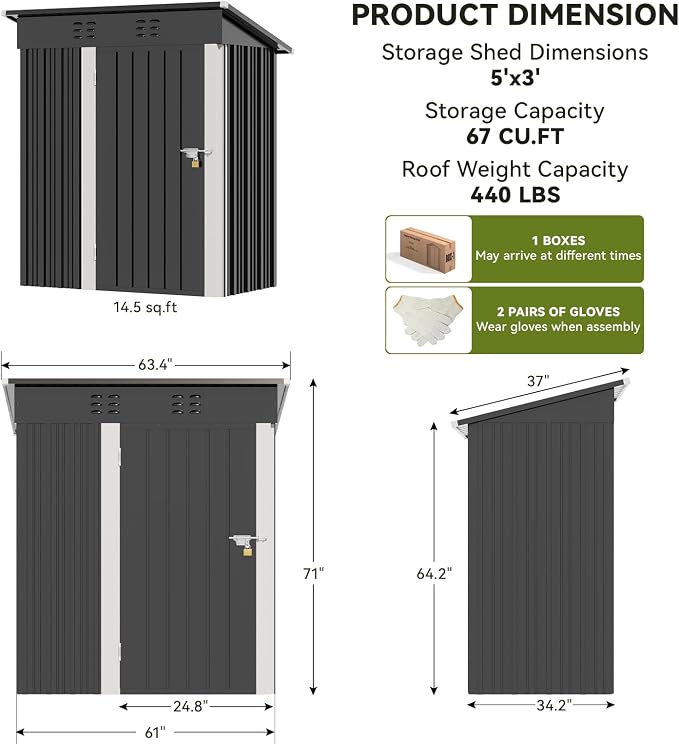 COMHOMA Shed Outdoor Storage Shed Metal, Lockable Doors Tool Sheds - Image 2