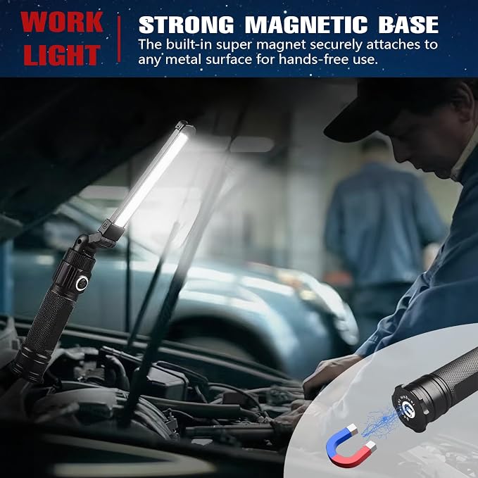 Rechargeable Work Light, 360° Rotate Design, Magnetic LED Work Light Foldable - Image 6