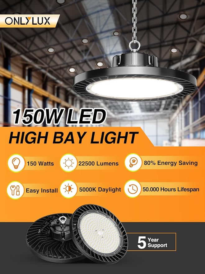 UFO LED High Bay Lights 5000K 150W 6 Pack, Led Shop Lights Commercial Bay - Image 2
