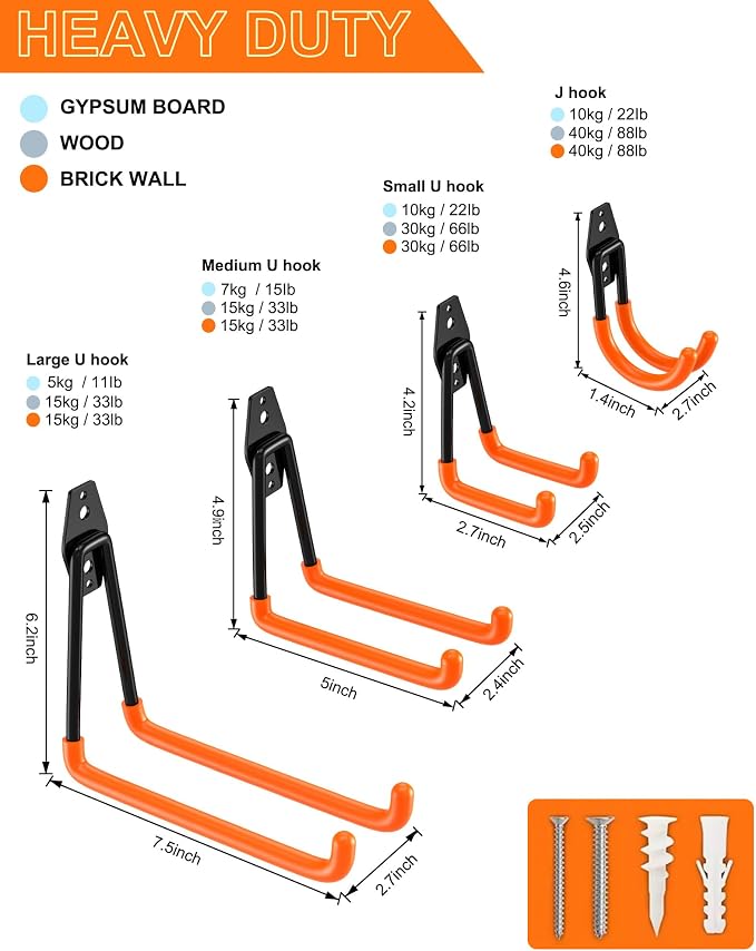 QcoQce 12 Pack Garage Hooks Heavy Duty, Utility Wall Mount Hooks - Image 2