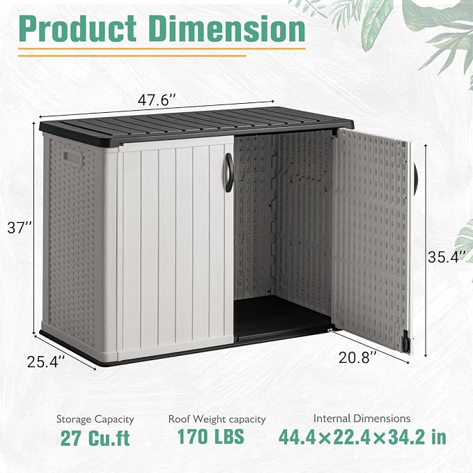 Greesum Outdoor Horizontal Storage Sheds 27 Cu.ft Resin Large Storaged Box - Image 2