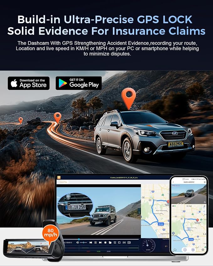 K600 4k Dash Cam Front and Rear, 3.59" IPS Screen, Built-in GPS 5G WiFi Dash - Image 3