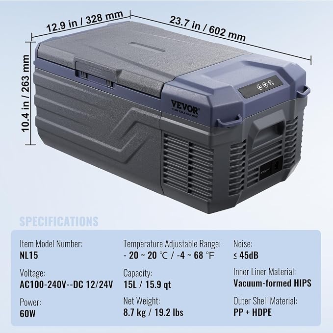 VEVOR 12 Volt Car Refrigerator Fridge, 15 L Single Zone Portable Freezer - Image 7
