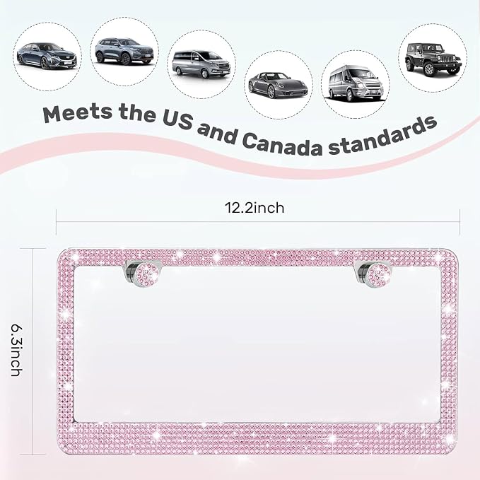 2 Pack License Plate Frames for Women, Sparkly Rhinestone Diamond Car - Image 6
