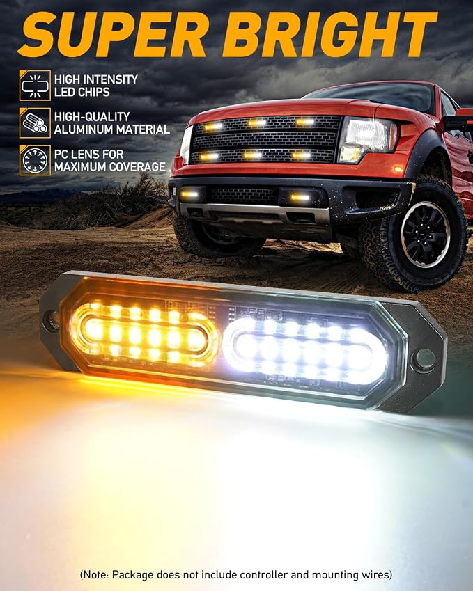 HLauto 1200T Emergency Strobe Grille Lights: 8pcs 12 LED Sync Feature Safety - Image 2