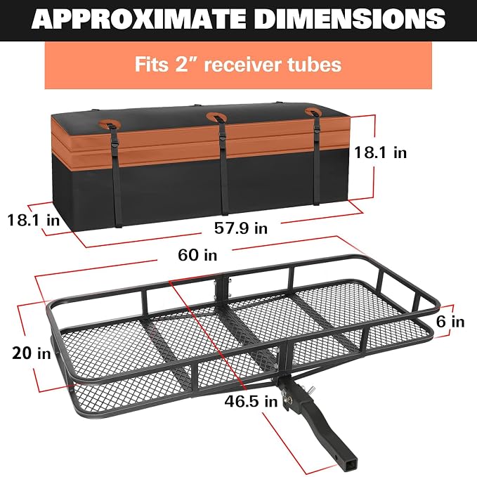 WEIZE Folding Hitch Mount Cargo Carrier Basket 60" X 20" X 6"+ Waterproof Cargo - Image 5