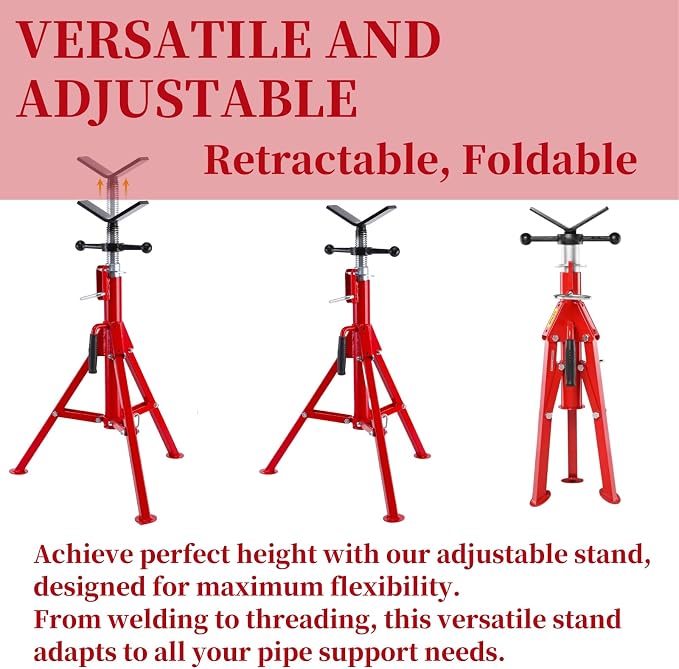 Towallmark V Head Pipe Jack Stand, 28-52 Inch Adjustable Height, 1/8"-12" - Image 9