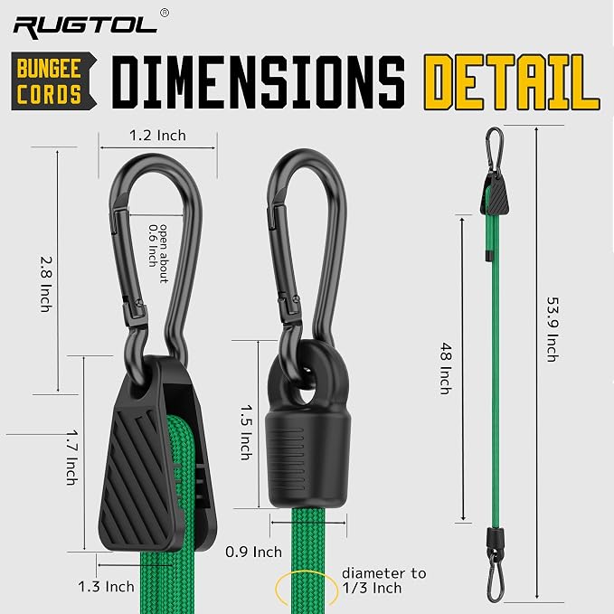 Bungee Cords with Hooks, 48 Inch Adjustable Green Bungee Cords with Carabiner - Image 5