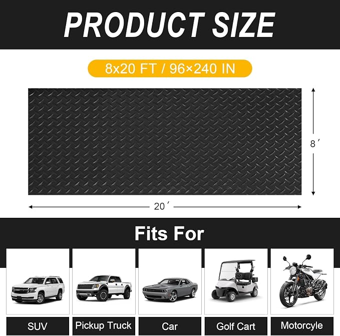 8x20 FT Garage Floor Mat, 2.8mm Thickened Flooring Roll Diamond Plate PVC - Image 2