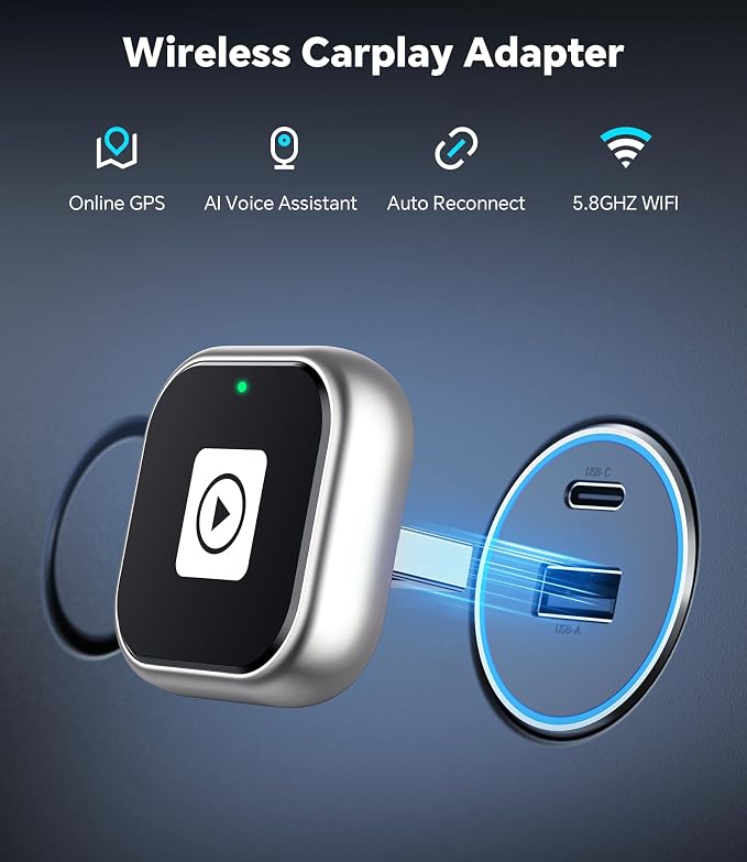 ENOMIR Wireless CarPlay Adapter 2025 Upgrade, Plug & Play CarPlay Adapter Wired - Image 2